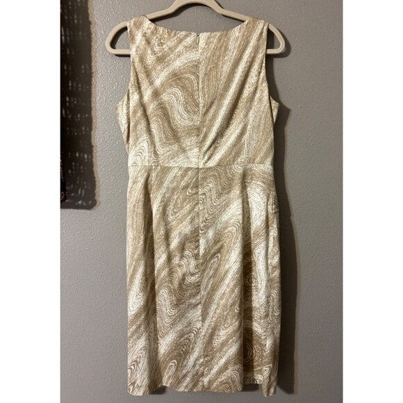 Anne Klein Dress Brown Cream 10 Stretch Cotton Sheath Sleeveless Career Church - Picture 6 of 7